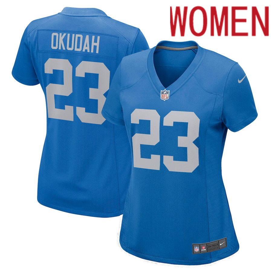 Women Detroit Lions 23 Jeff Okudah Nike Blue Game Player NFL Jersey
